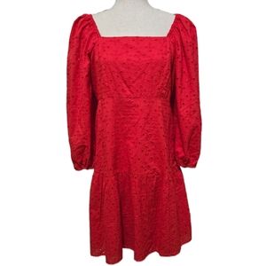 ​Beyond Words Red Eyelet Puff Sleeve Square Neck Dress Large